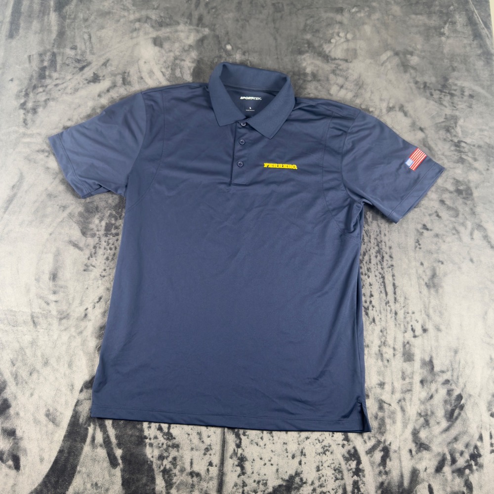 Sport-Tek Polo Shirt Mens Large Navy Ferrero Logo Flag Patches Activewear 4961
